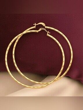 Hoop Earrings 18K Gold Filled Diamond Cut Hoop Earrings 70MM Will Not Tarnish
